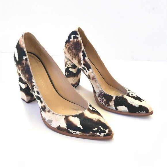 Loeffler Randall Remy Heels Pumps Womens 8 Brown Cream Calf Hair Block Heel Shoe - Picture 2 of 9